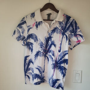 H&M Polo Short Sleeve Tropical Blue and Pink Medium Mens Tee Shirt 100% Cotton M